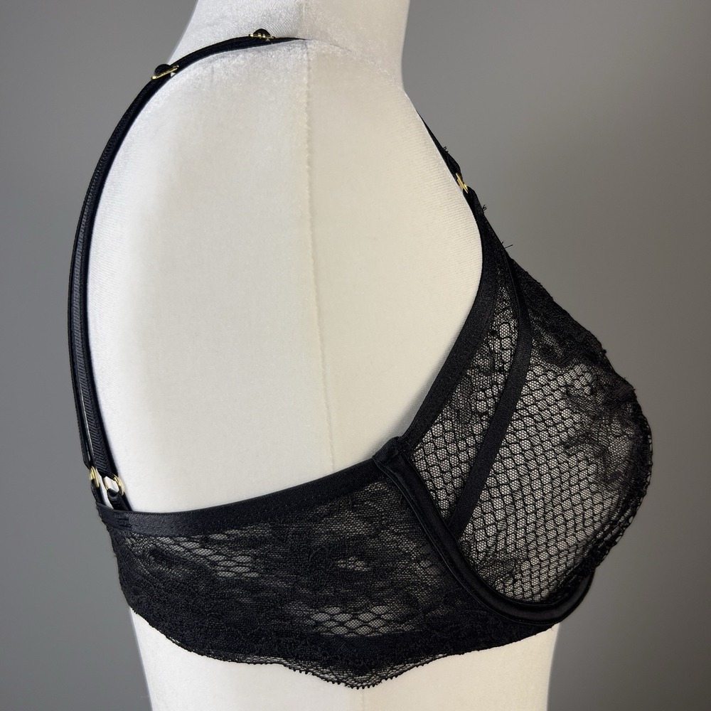 Victoria's Secret Very Sexy Fishnet Lace Unlined Low Cut Demi Bra Black 34DD NWT - Picture 4 of 6